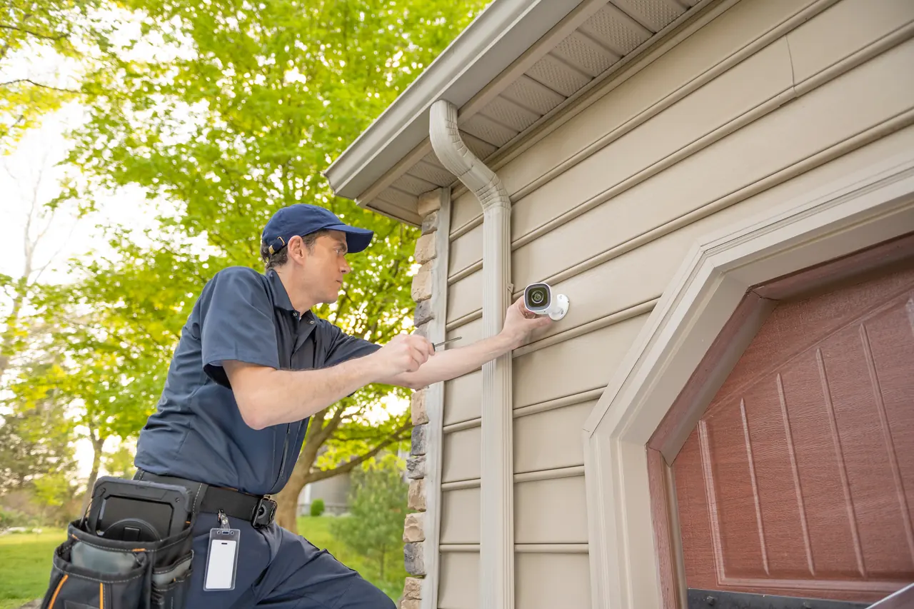 AZ Alarm Company technician installing a security camera at an Anthem, AZ home