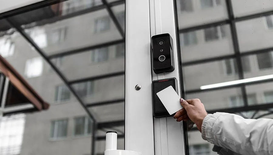 Access control card reader at a north Phoenix commercial building entrance